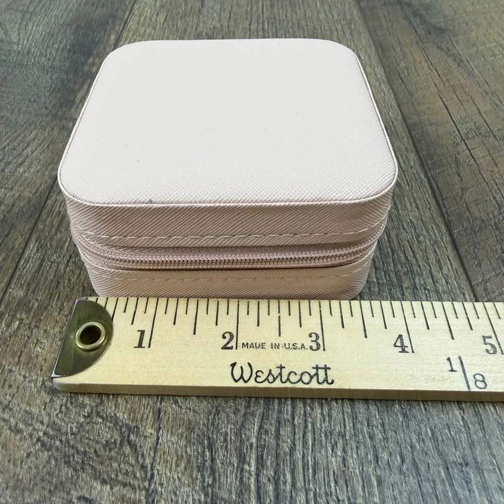 Blush Pink Travel Jewelry Case Organizer Ring Holder Zip Closure